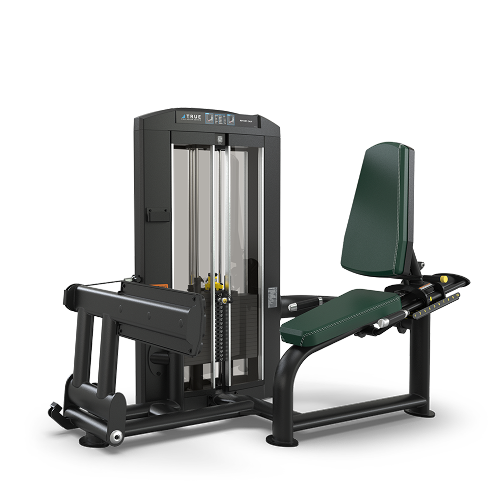 A leg extension gym machine with a padded green seat and backrest, black frame, and weight stack for adjustable resistance, designed for strengthening quadriceps.