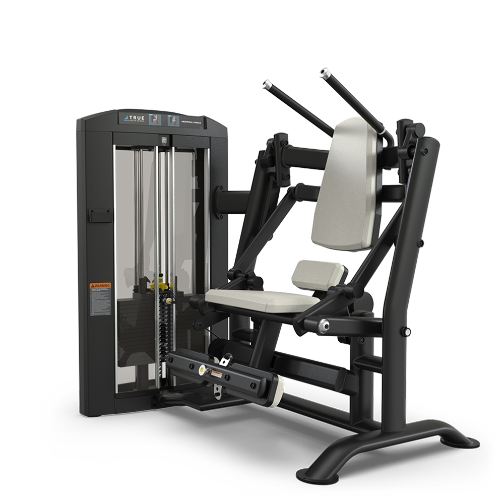 A black and gray seated leg press machine with padded seat and backrest, adjustable weight stack, and handles, designed for strength training in a gym setting.