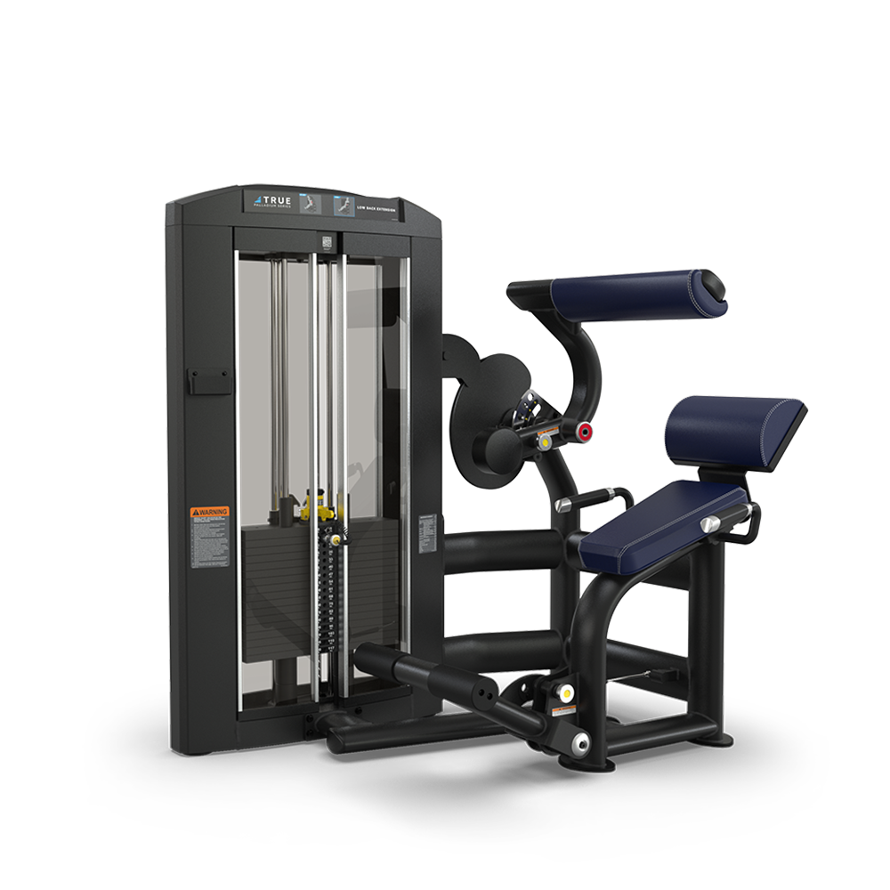 A black and blue gym machine for seated abdominal exercises, featuring padded seats, adjustable weights, and a sturdy metal frame, set against a plain white background.